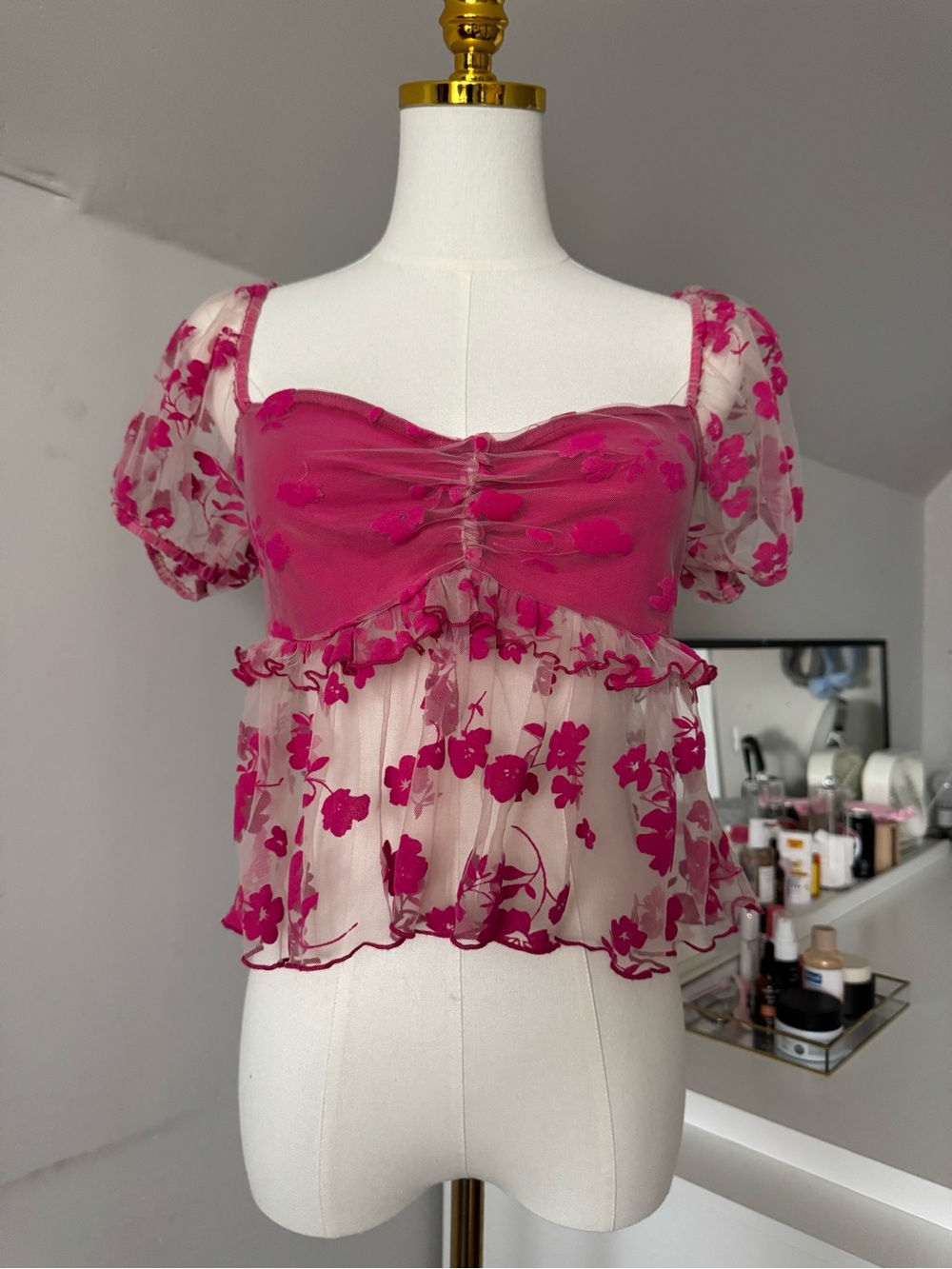 Kimchi Blue | Floral Mesh Babydoll Top